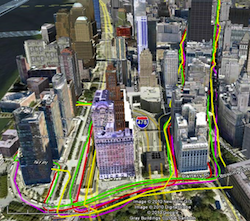 GPS traces of Downtown Manhattan urban canyons
